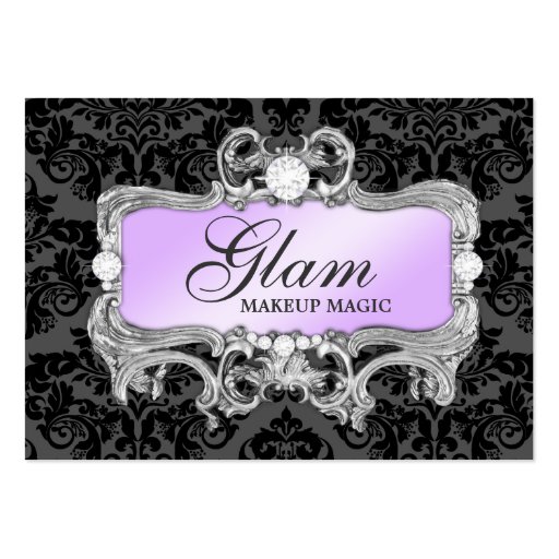 311 Glam Crazy Lilac Black Damask Business Card (front side)