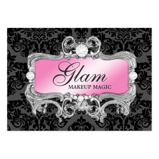 311 Glam Crazy Pink Black Damask Business Card Templates (front side)