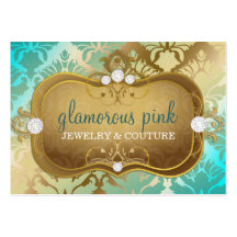 311 Glamorous Golden Ocean Damask Business Card Templates