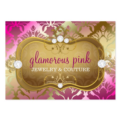 311 Glamorous Golden Pink Damask Business Card Template (front side)