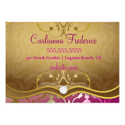 311 Glamorous Golden Pink Damask Business Card Template (back side)