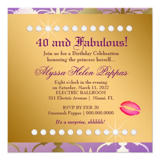 311 Glamorous Lilac Damask Surprise Invitations