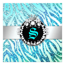 311 Glitter Queen Zebra AquamarineMetallic(AnyAge) Custom Invitations