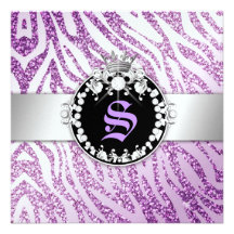 311 Glitter Queen Zebra Purple Metallic (AnyAge) Invitation