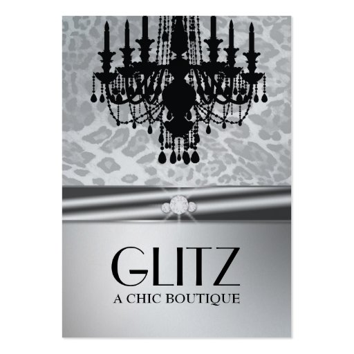 311 Glitz Boutique Leopard Diamond Faux Silver Business Card Templates (front side)