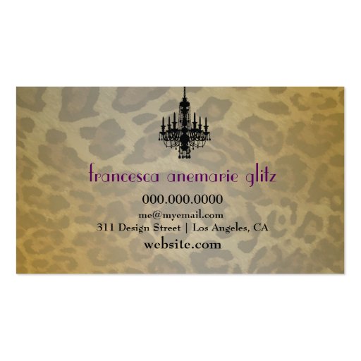 311 Glitz Boutique Leopard Diamonds Eggplant Business Card (back side)