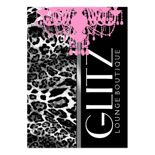 311 Glitz Boutique Pink Chandelier Leopard Business Card Template (front side)