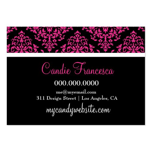 311 Glitzie Candie Black Table Pink Rococo Business Card Template (back side)