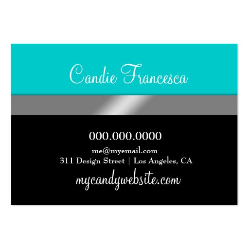 311 Glitzie Candie Turquoise & Black Business Card Template (back side)