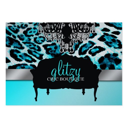 311 Glitzy Chic Boutique Leopard Turquoise Metalli Business Card Template (front side)