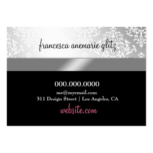 311-Glitzy Chic Boutique - Rose Pink Vertical Business Card Template (back side)