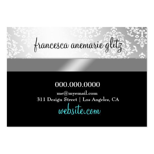 311 Glitzy Chic Boutique Turquoise Metallic Business Card Templates (back side)