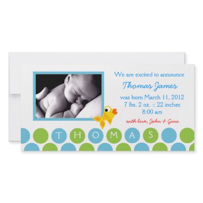 311-GOLD FINZ BABY BOY ANNOUNCEMENT 2 PHOTO CARD by Jill311