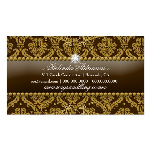 311-Golden Bling Damask Business Card (back side)