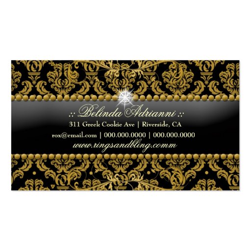 311-Golden Bling Noir Damask Business Card Template (back side)