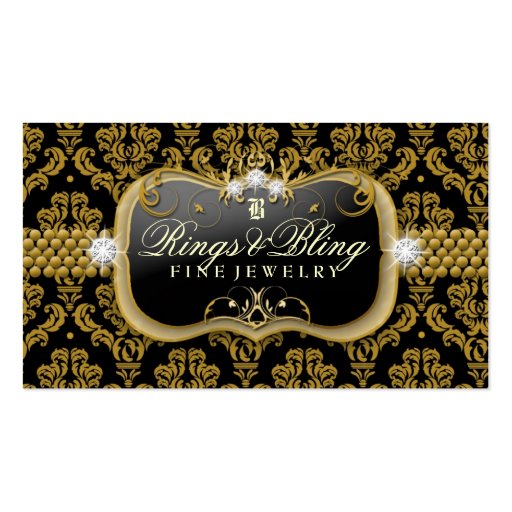 311-Golden Bling Noir Damask Business Card Template (front side)