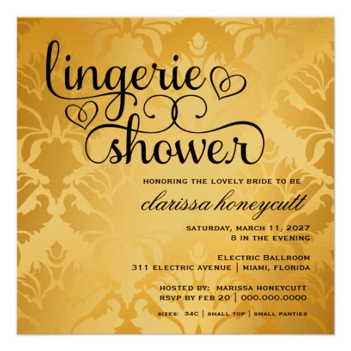 311 Golden Damask Shimmer Bridal Shower Custom Invitations
