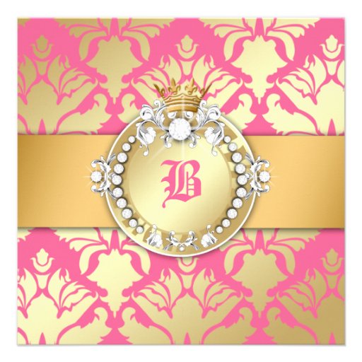 311-Golden Damask Shimmer Queen Baby Shower Personalized Announcements