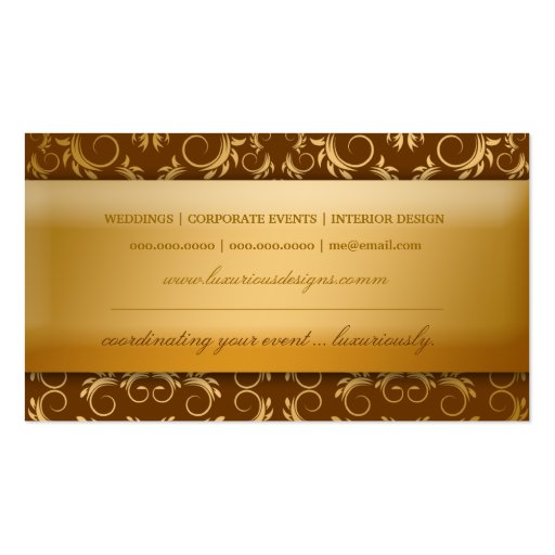 311-Golden diVine #2 Chocolate Brown Business Card Template (back side)