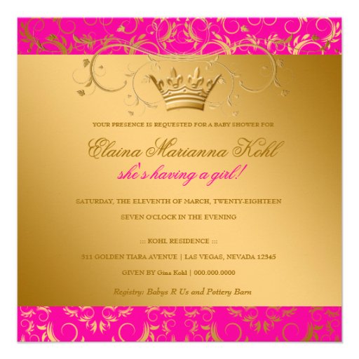 311 Golden diVine Passion Pink Baby Shower Announcement