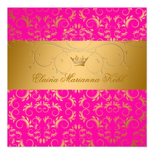 311-Golden diVine Passion Pink Sweet 16 Custom Invitations