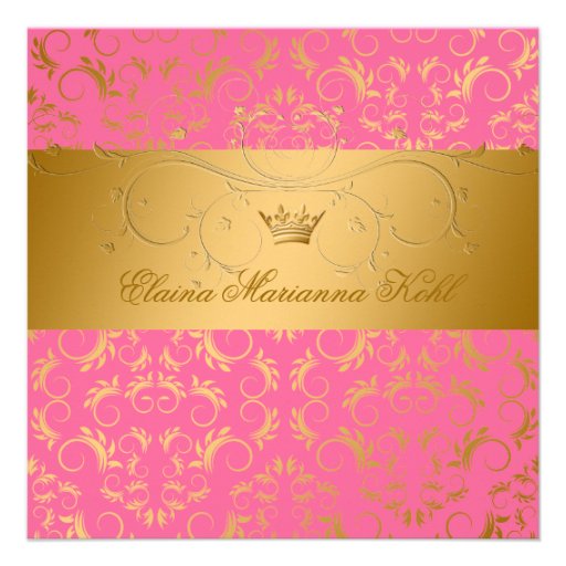 311-Golden diVine Strawberry Brulee Sweet 16 Personalized Invites