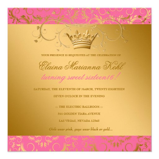 311-Golden diVine Strawberry Brulee Sweet 16 Personalized Invites