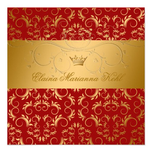 311-Golden diVine Sweet Cherry Red Sweet 16 Personalized Invite