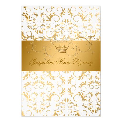 311-Golden diVine White Delight Sweet 16 Personalized Invitation (front side)