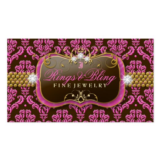 311 Golden Raspberry Chocolate Bling  Damask Business Card Templates (front side)