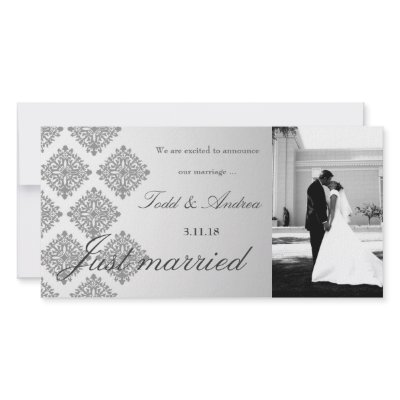 311-Gray Damask Just Married Photo Card by Jill311