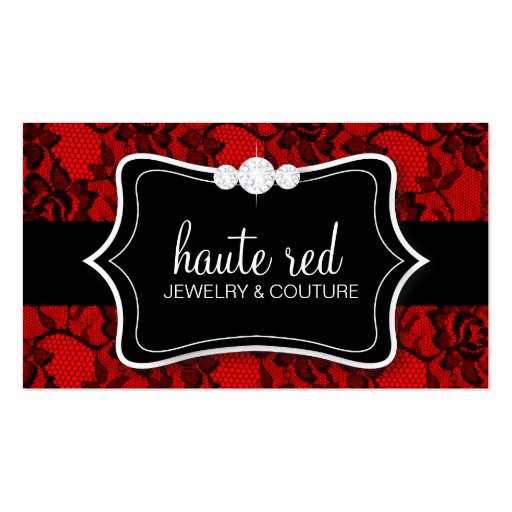311 Haute Black Lace & Diamonds Red Back Business Card Templates (front side)