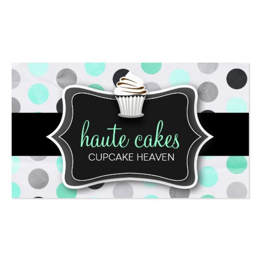 311 Haute Cupcakes Pink Polka Dots Mint Business Card Templates (front side)