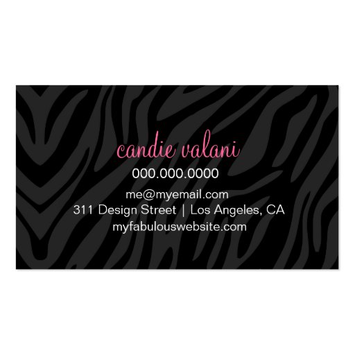 311 Haute Zebra Leopard Pink Business Card (back side)