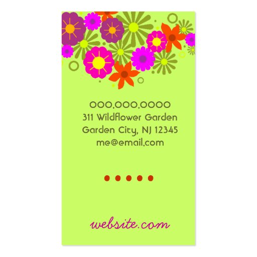 311 HIP N' FUNKY FLOWERS LIME BUSINESS CARD TEMPLATE (back side)