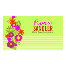 311-HIP N' FUNKY FLOWERS LIME BUSINESS CARD TEMPLATE