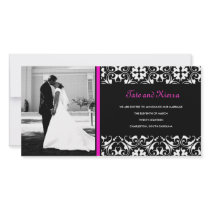 311-HOT PINK DAMASK WEDDING PHOTO CARD photo cards