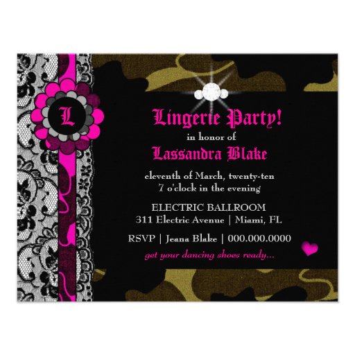 311-Hott Pink Camo Lingerie Shower Invitation