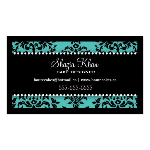 311 Icing on the Cake 3 Tier Turquoise Business Card Templates (back side)