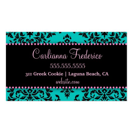 311 Icing on the Cake Aqua Pink Business Card Template (back side)