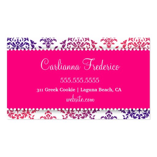 311 Icing on the Cake Pink Lavender Business Card Template (back side)