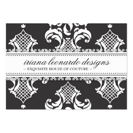 311 Iriana Damask Chubby Charcoal Business Card Templates (front side)