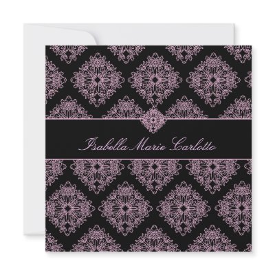 311-Isabella Pink et Black Damask Invitation by Jill311
