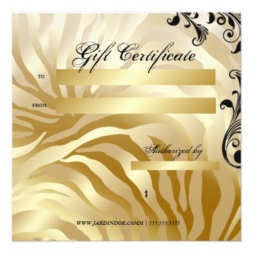 311-Jardin d'or with Zebra Gift Certificate Custom Announcements