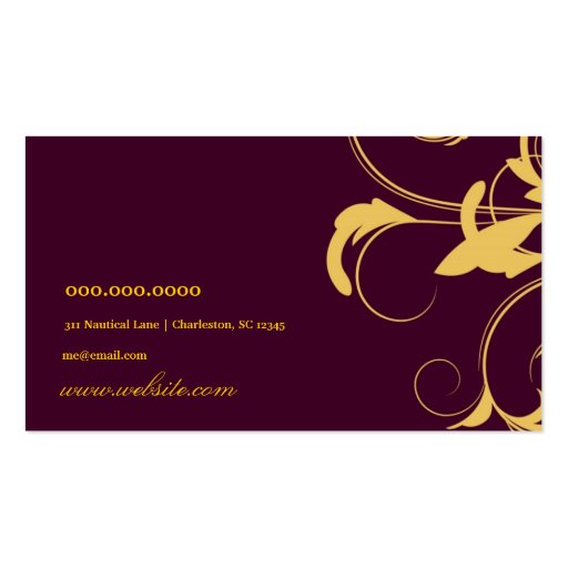 311-Julianna Eggplant & Mustard Damask Business Cards (back side)