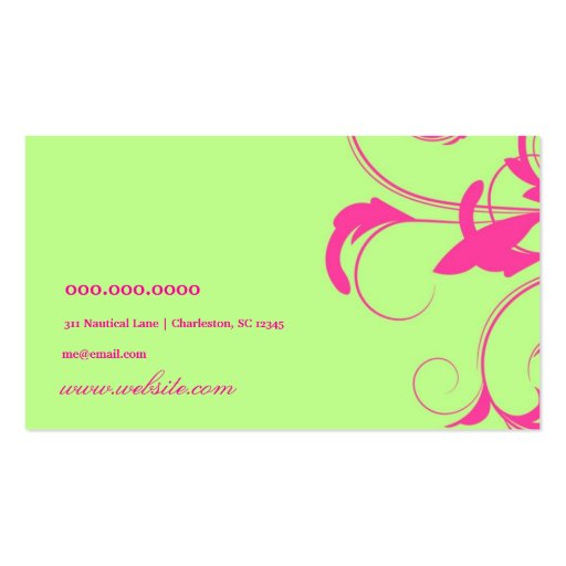 311-Julianna Lusciously Lime & Pink Damask Business Cards (back side)