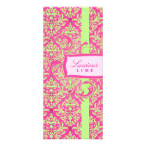 311-Julianna Lusciously Lime & Pink Damask Custom Rack Card