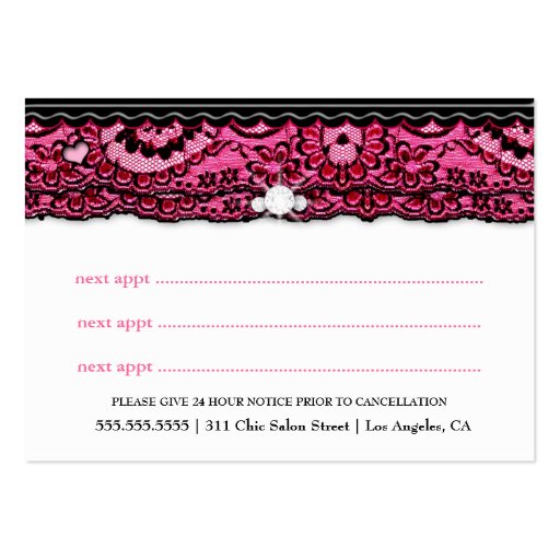 311 Lace de Luxe Pink Appointment Card Business Card Template (back side)