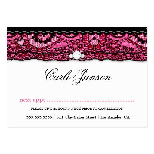 311 Lace de Luxe Pink Appointment Card Business Card Templates (back side)