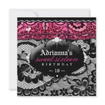 311 Lace De Luxe - Pink Diamonds Sweet Sixteen Personalized Invite
